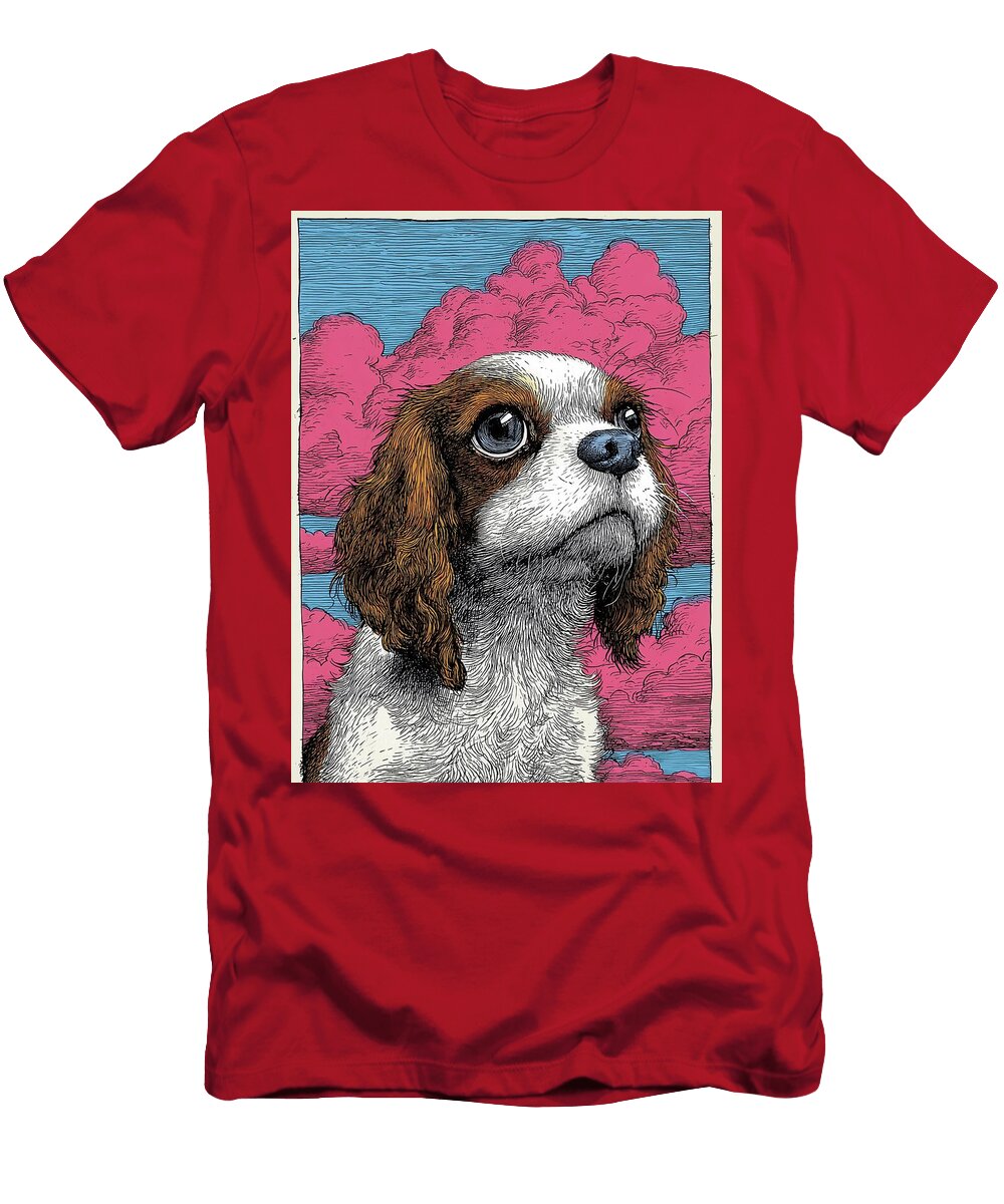 Cavalier King Charles Spaniel Dog with Vibrant Pink Clouds Fabrizio Cassetta T-Shirt