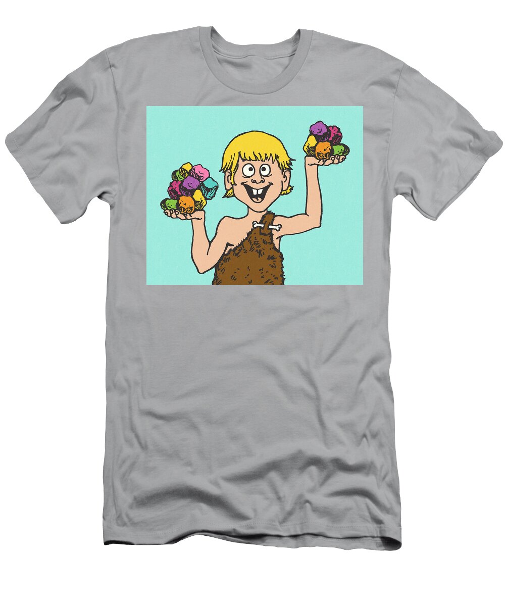 Caveman Holding Colorful Rocks Csa Images T-Shirt