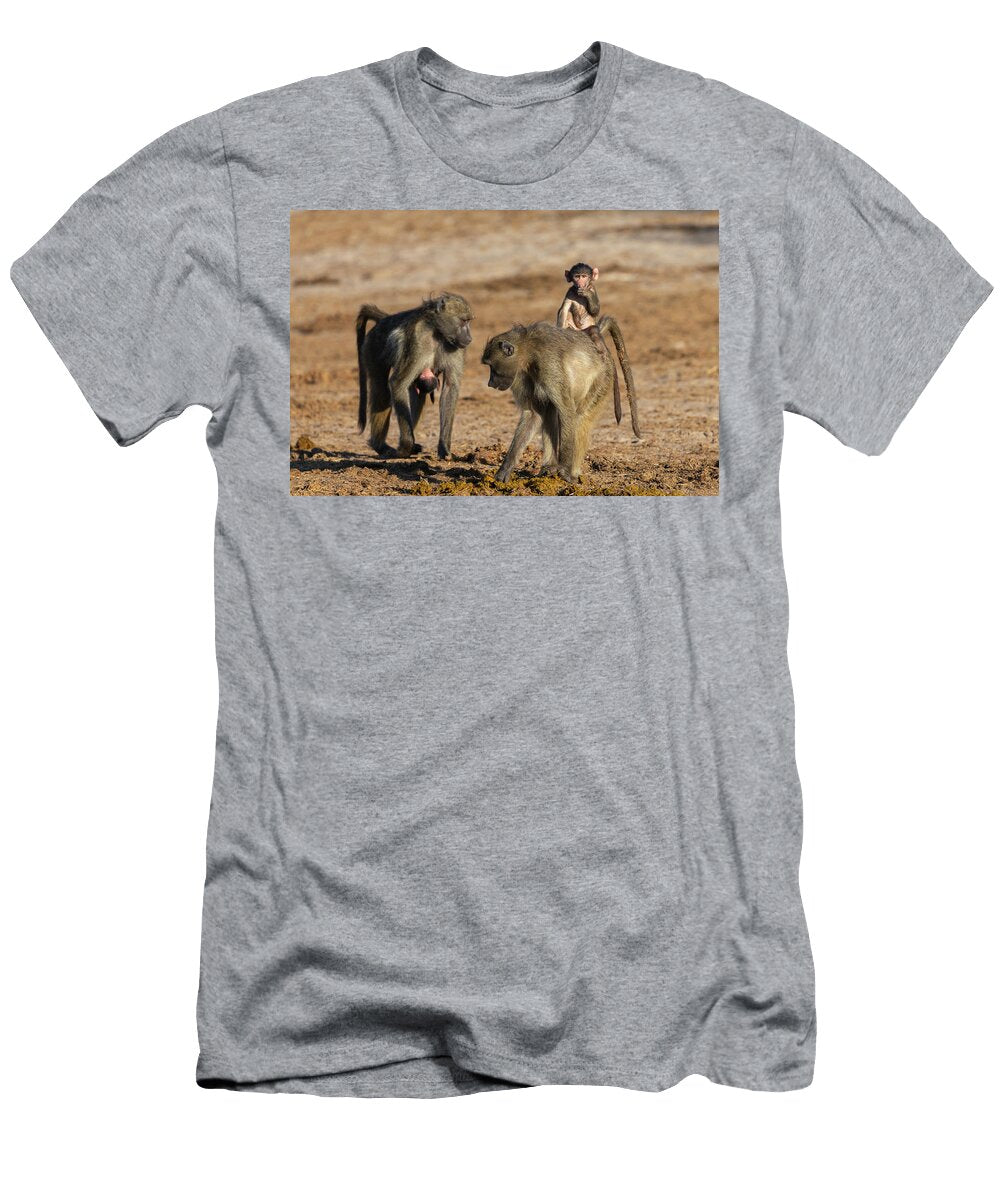 Chacma Baboons Picking Through Elephant Dung with Baby on Ann Steve Toon Natureplcom T-Shirt