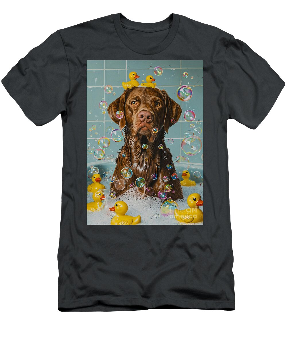 Chesapeake Bay Retriever Dog Frolicking in a Bubbly Bathtub Adrien Efren T-Shirt