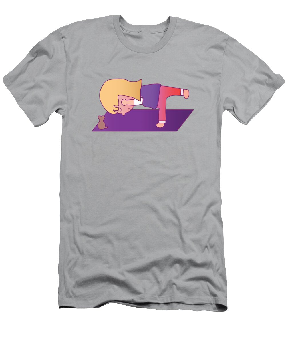 Chibi Girl Doing Yoga with Pet Dog Barefoot Bodeez Art T-Shirt