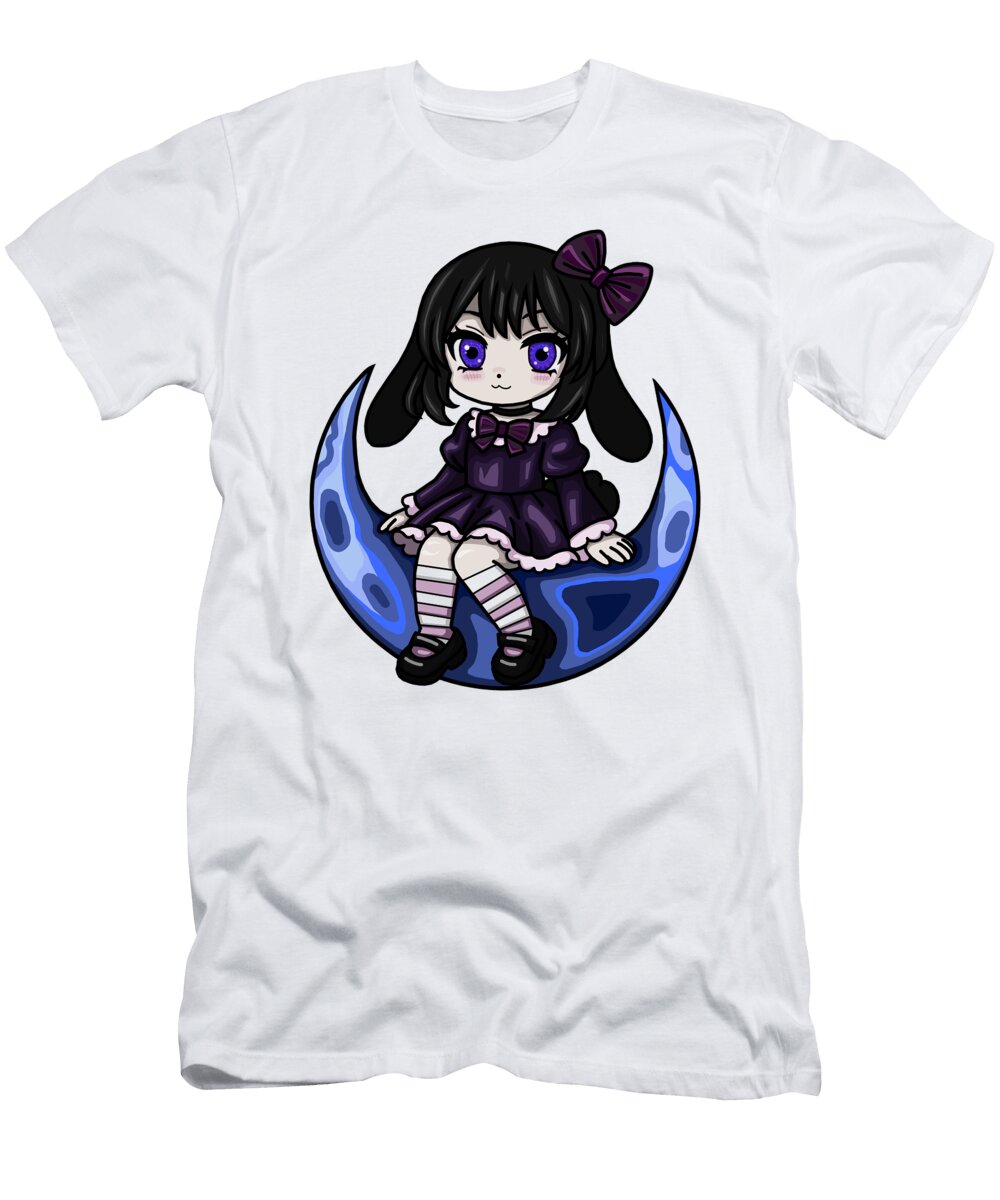 Chibi Girl on a Crescent Moon Andrzej Bednarz T-Shirt