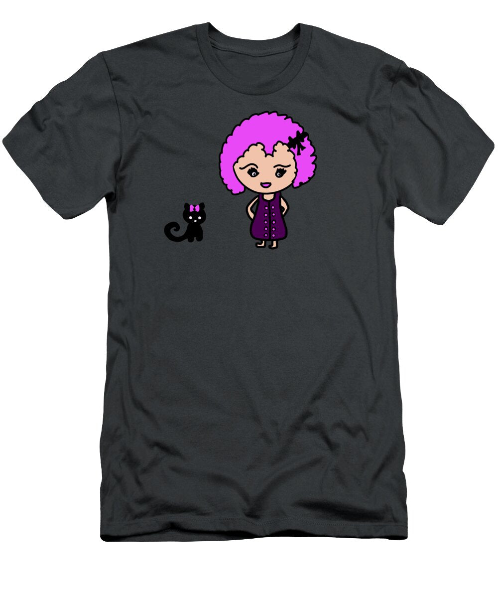 Chibu Girl and Cat Whimsy Barefoot Bodeez Art T-Shirt