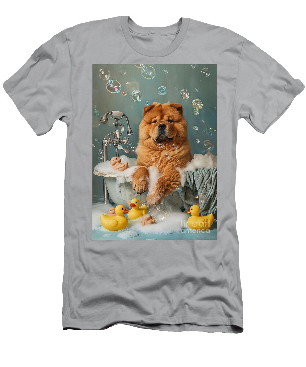 Chow Chow Dog Enjoying a Bubbly Bath Adrien Efren T-Shirt