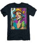 Cigar and Sass Playful Caricature of a Joyful Woman with Blue Hair and Bold Style Olfactoart Studio T-Shirt