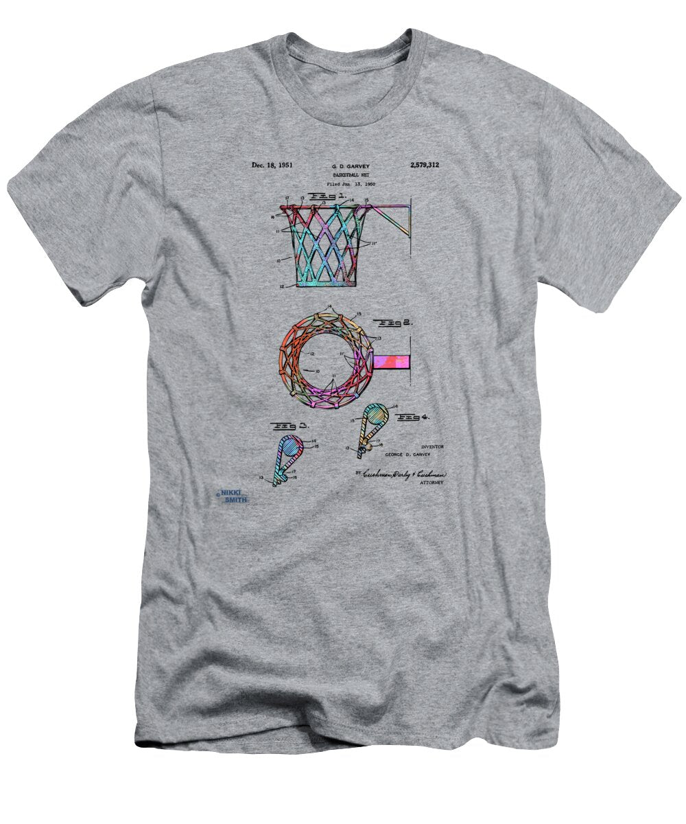 Colorful 1951 Basketball Net Patent Artwork Nikki Marie Smith T-Shirt