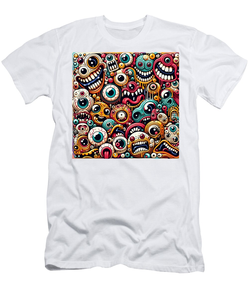 Colorful Cartoon Monster Faces Abstract Miracles T-Shirt