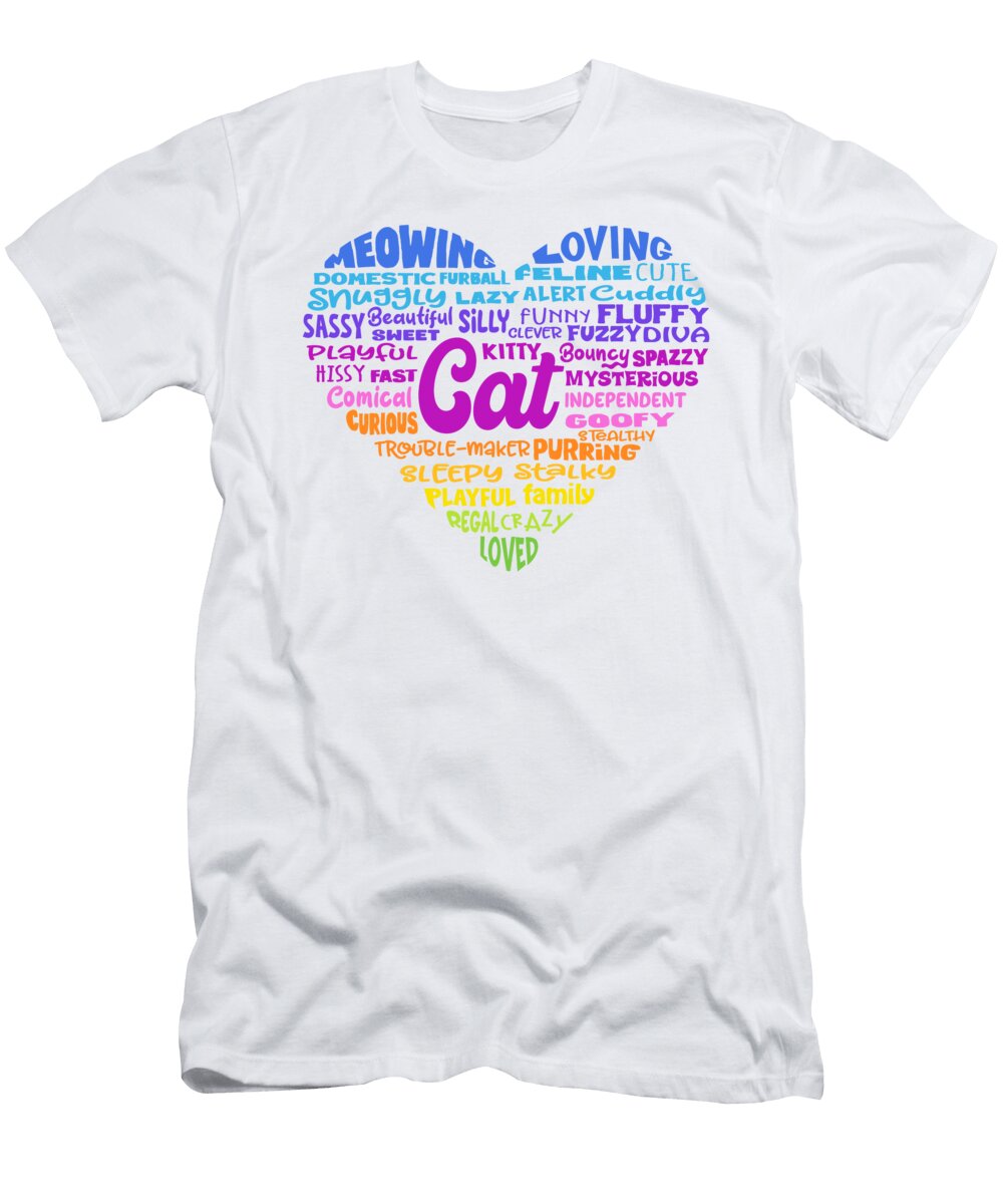 Colorful Cat Heart Word Cloud Laura Ostrowski T-Shirt