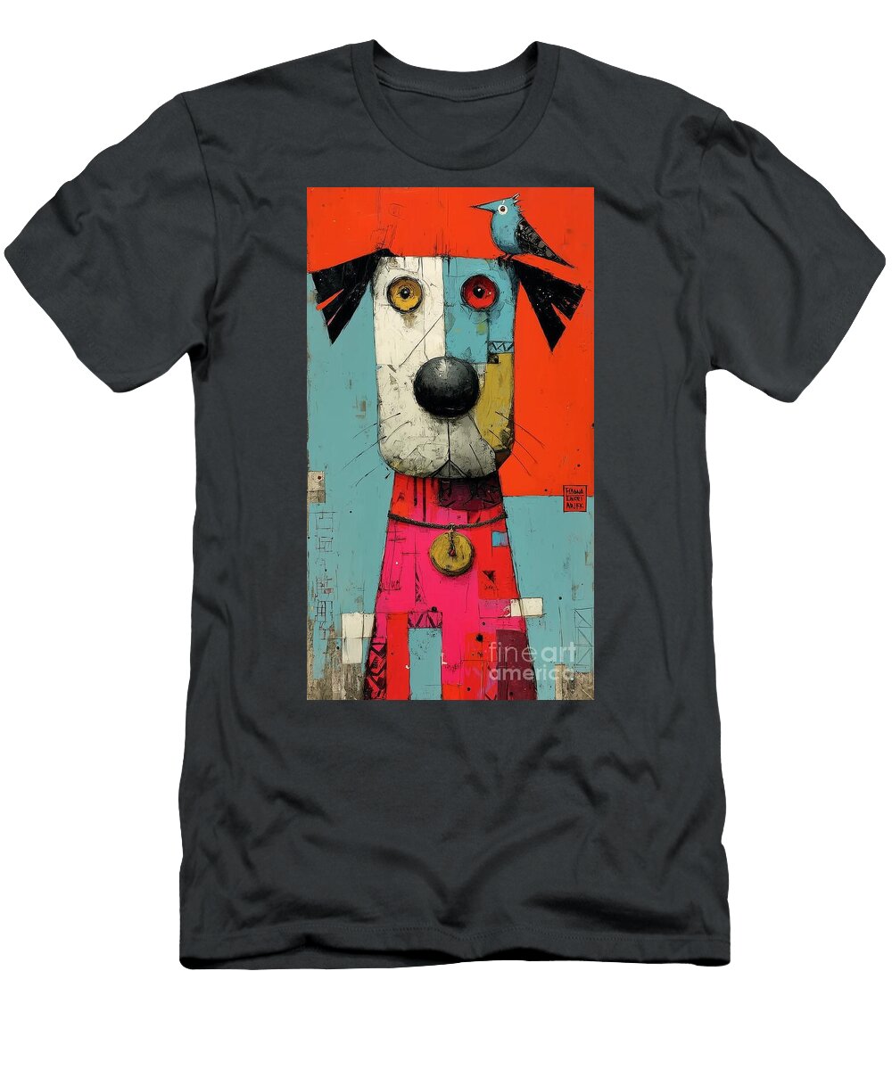 Colorful Dog with a Bird Kc Jones T-Shirt