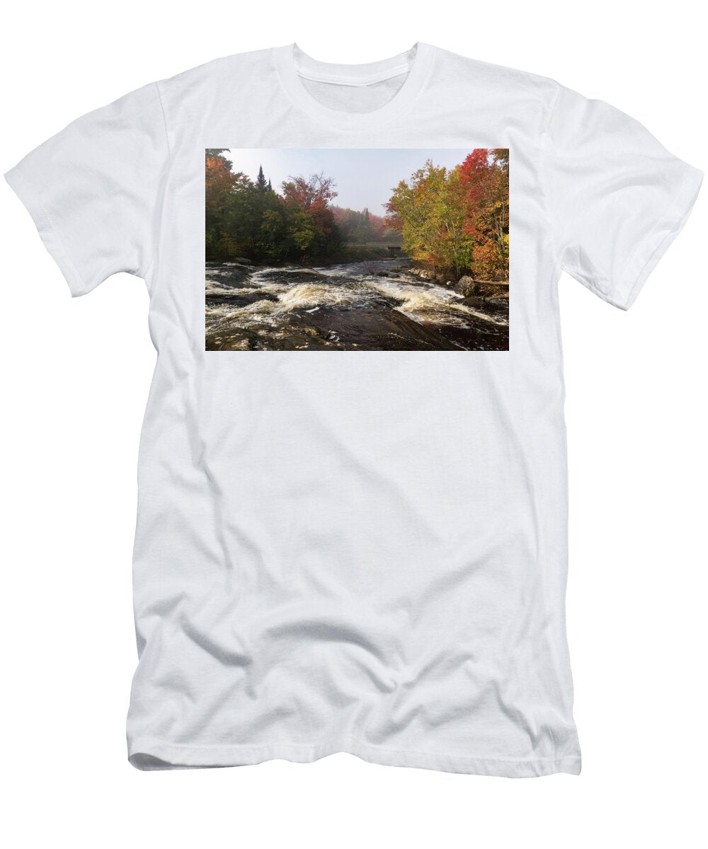 Colorful Fall a River Rushing in the Soft Morning Mist Georgia Mizuleva T-Shirt