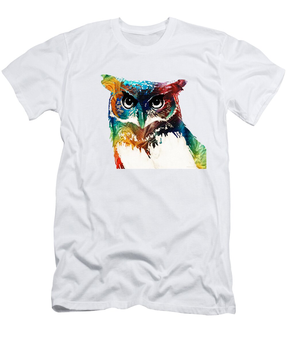 Colorful Owl Art Wise Guy By Sharon Cummings Sharon Cummings T-Shirt