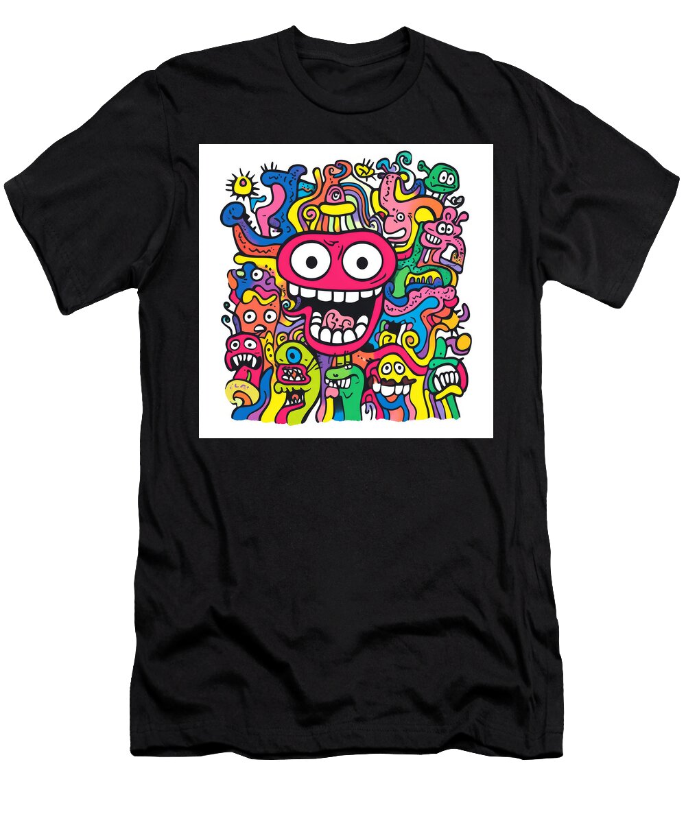 Colorful Wacky Monster Doodle Illustration Leconte Nathalie T-Shirt