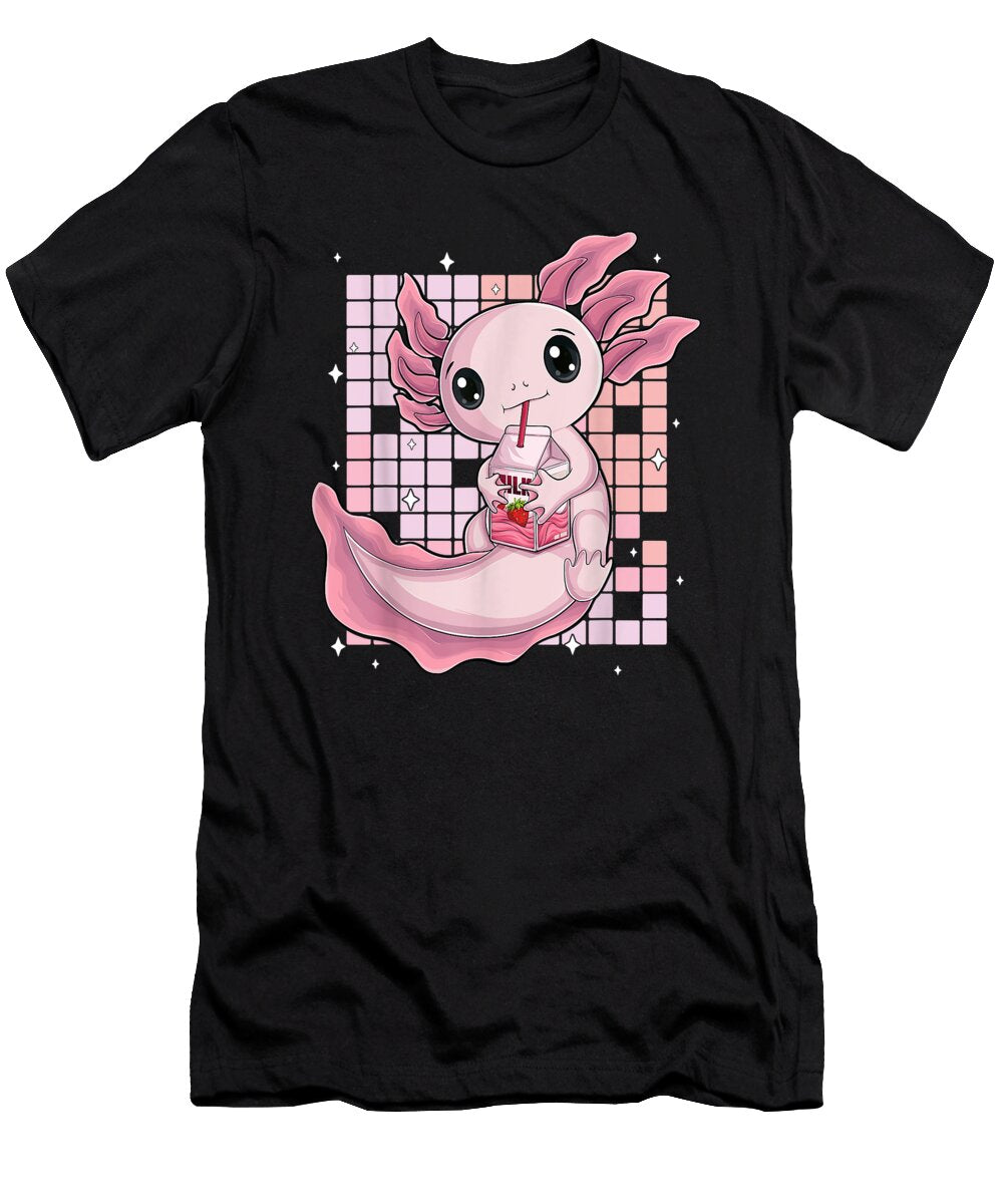 Comfortable Feeling Kawaii Axolotl Japanese Strawberry Milk Shake Anime Cartoon Cute Fan Ezone Prints T-Shirt