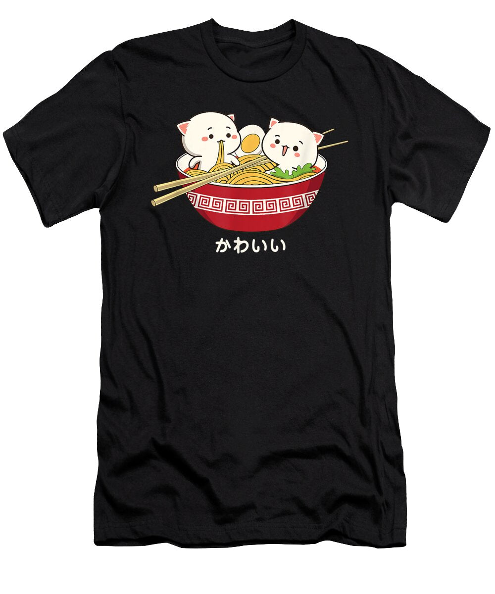 Comfortable Feeling Kawaii Cat Japanese Tokyo Anime Cat Ramen Cute Fan Ezone Prints T-Shirt