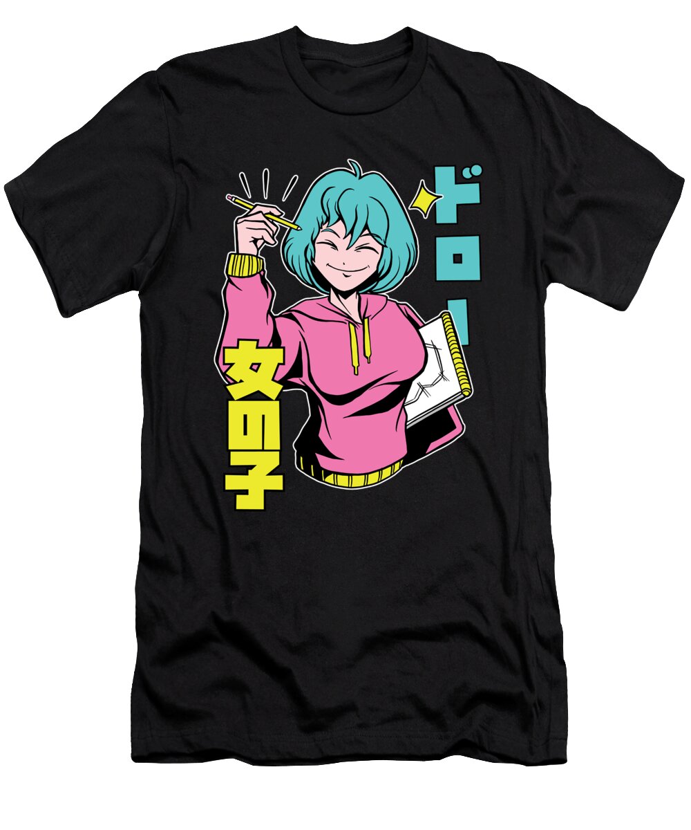 Cool Anime Girl with Blue Hair Smiling Drawing Designed By Vexels T-Shirt