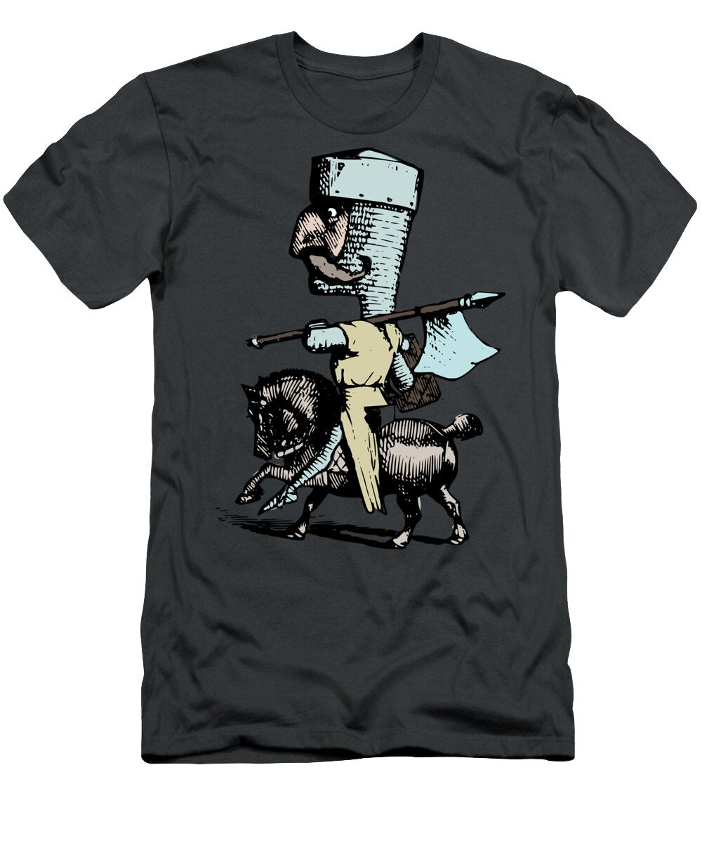 Cool Vintage Caricature Drawing Funny Knight on a Horse Wall Art Prints T-Shirt