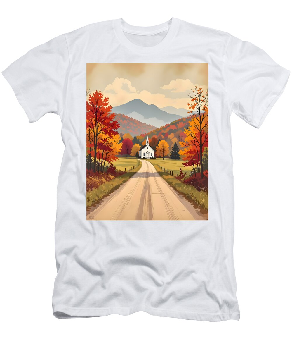 Country Church in Autumn Landscape Greg Joens T-Shirt
