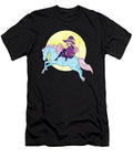 Courageous Attractive Anime Witch Riding Horse Moon Kawaii Pastel Goth Girl Teens Retro Wave Ezone Prints T-Shirt