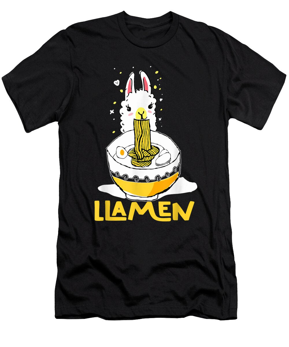Courageous Attractive Llamen Llama Ramen Noodle Japanese Anime Kawaii Gift Ezone Prints T-Shirt