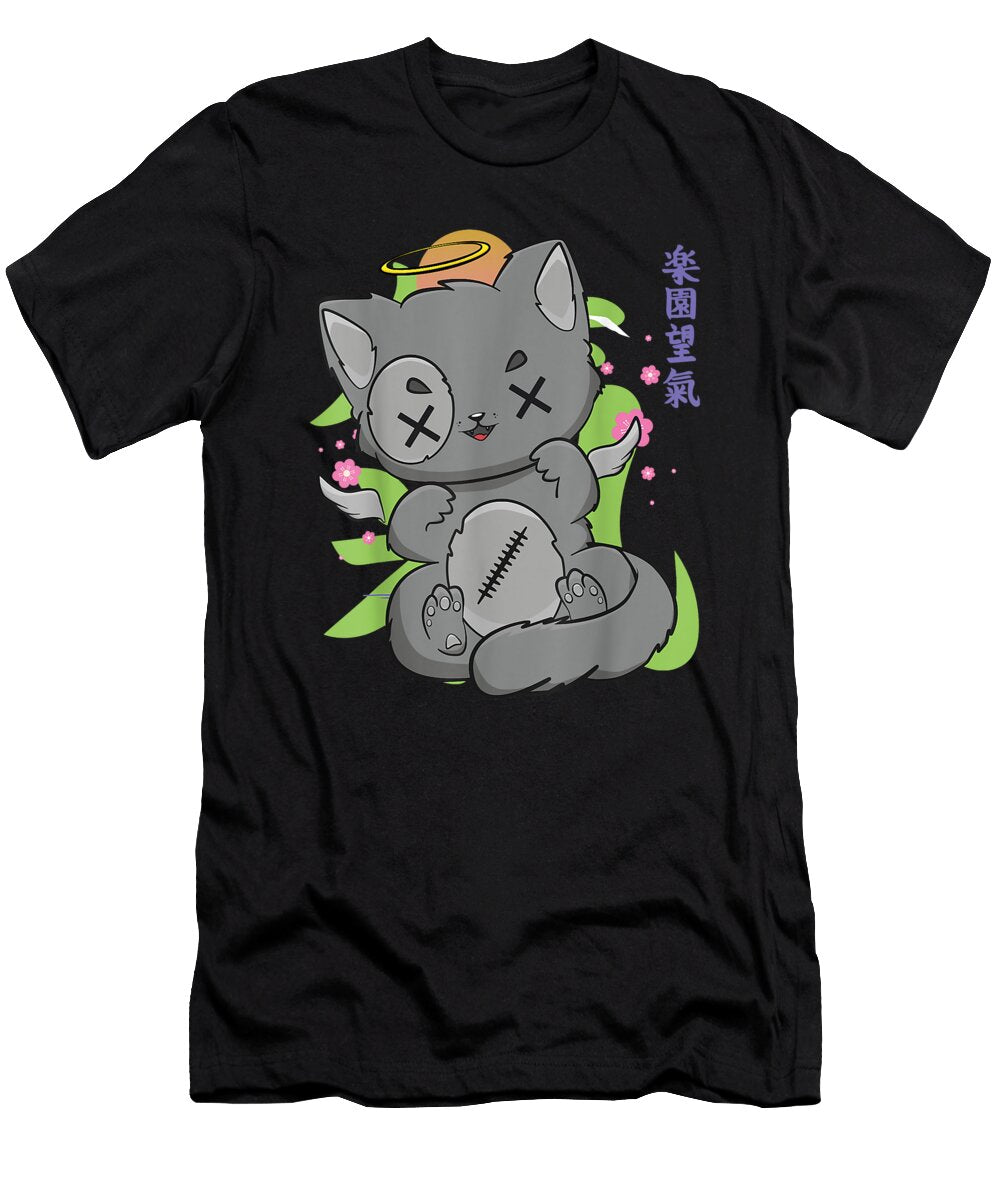 Courageous Cool Harajuku Cat Anime Neko Pastel Goth Angelcore Sakura Cute Fans Ezone Prints T-Shirt