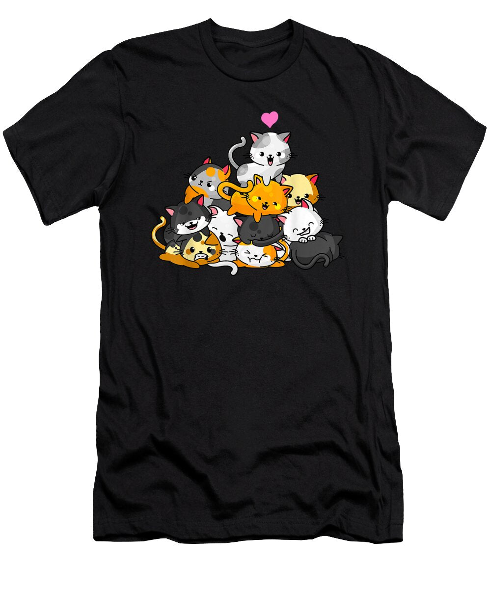 Courageous Good Cat Cute Kitty Pile Cats Anime Kawaii Neko Gift Women Girls Retro Ezone Prints T-Shirt