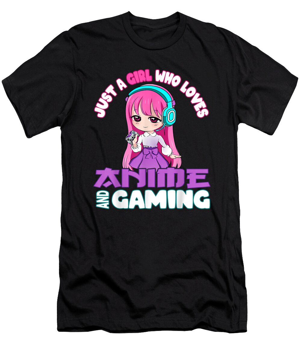 Courageous Good Just a Girl Who Loves Anime and Gaming Chibi Video Games Christmas Holiday Ezone Prints T-Shirt