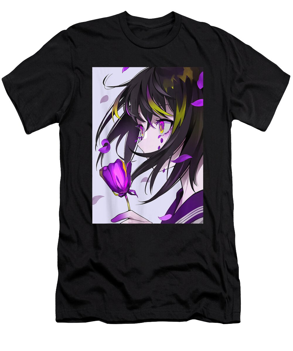 Courageous Lucky Anime Girl Aesthetic Floral Japanese Kawaii Waifuretro Wave Ezone Prints T-Shirt