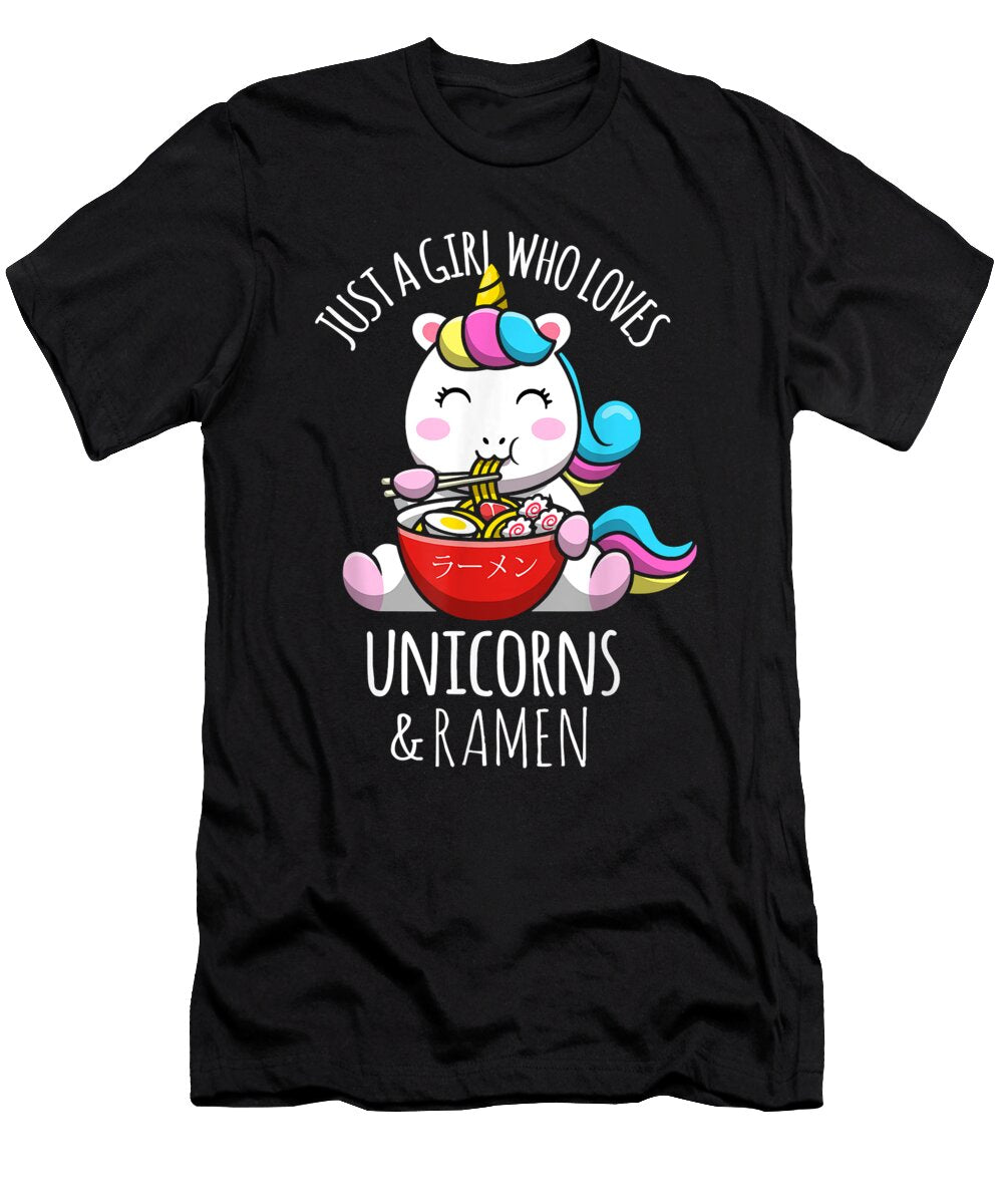 Courageous Lucky Just a Girl Who Loves Unicorns Ramen Japanese Anime Otaku Awesome for Movie Fan Ezone Prints T-Shirt