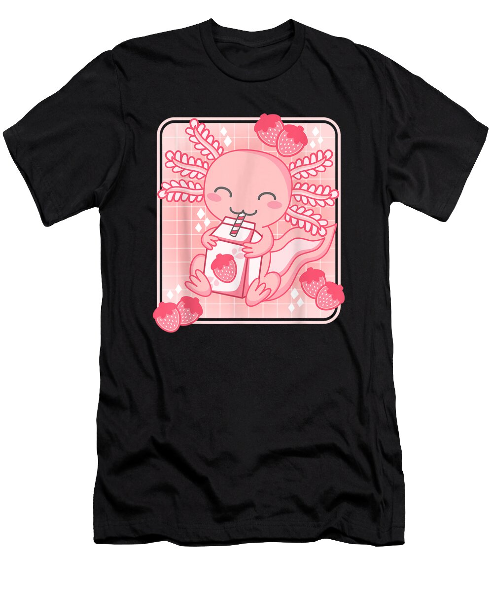 Courageous Lucky Pink Kawaii Aesthetic Axolotl Japanese Strawberry Milk Anime Cute Fans Ezone Prints T-Shirt