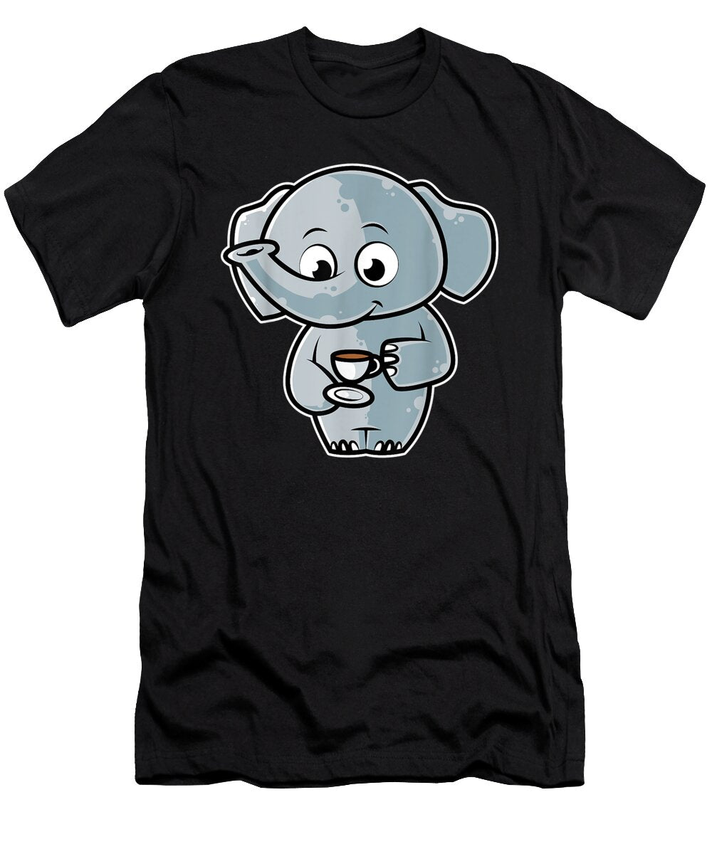 Courageous Nice Cute Elephant Drinking Coffee Kawaii Neko Anime Gift for Ezone Prints T-Shirt