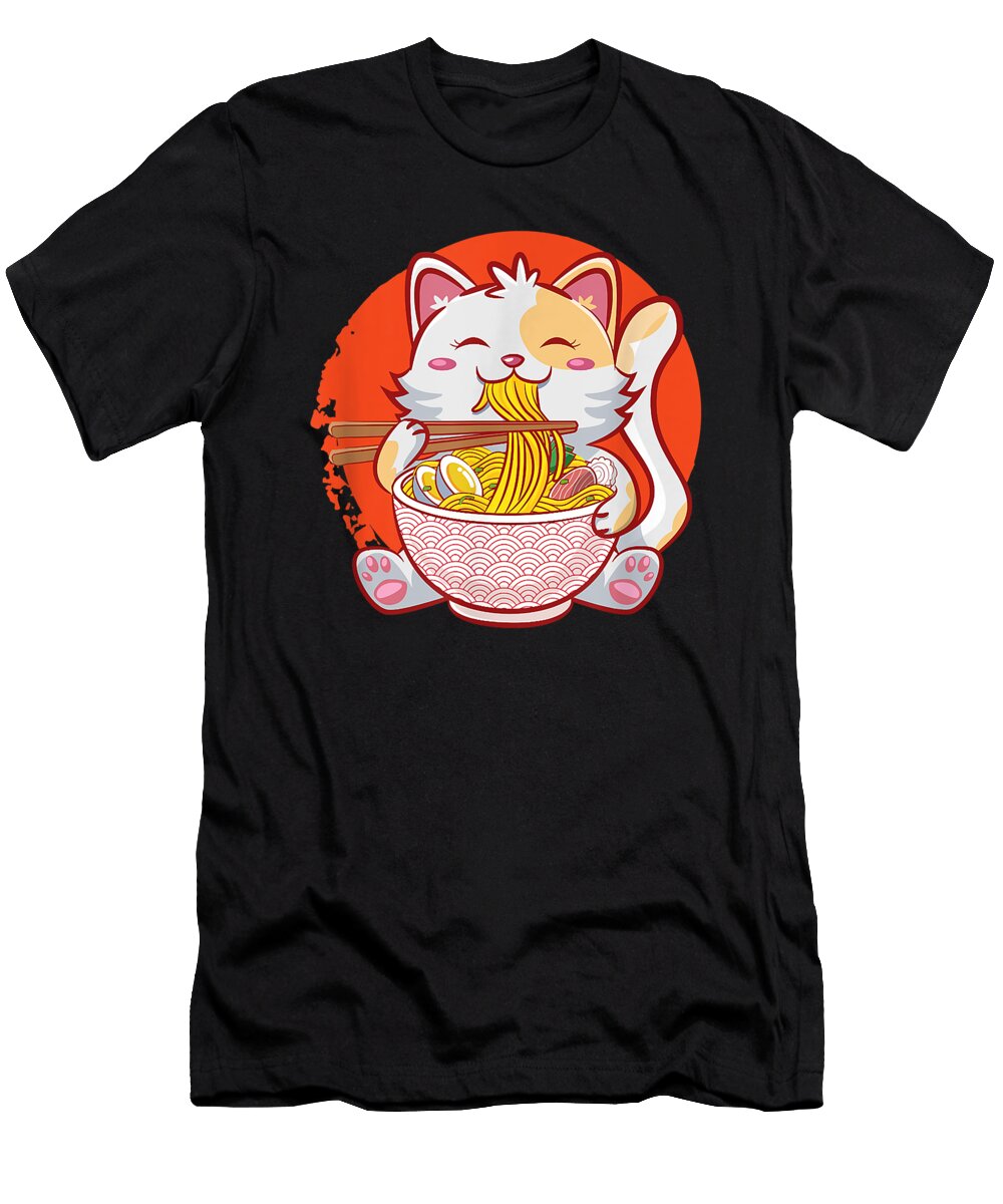 Courageous Passion Kawaii Cat Cute Anime Otaku Japanese Ramen Noodles Gift Idearetro Wave Ezone Prints T-Shirt