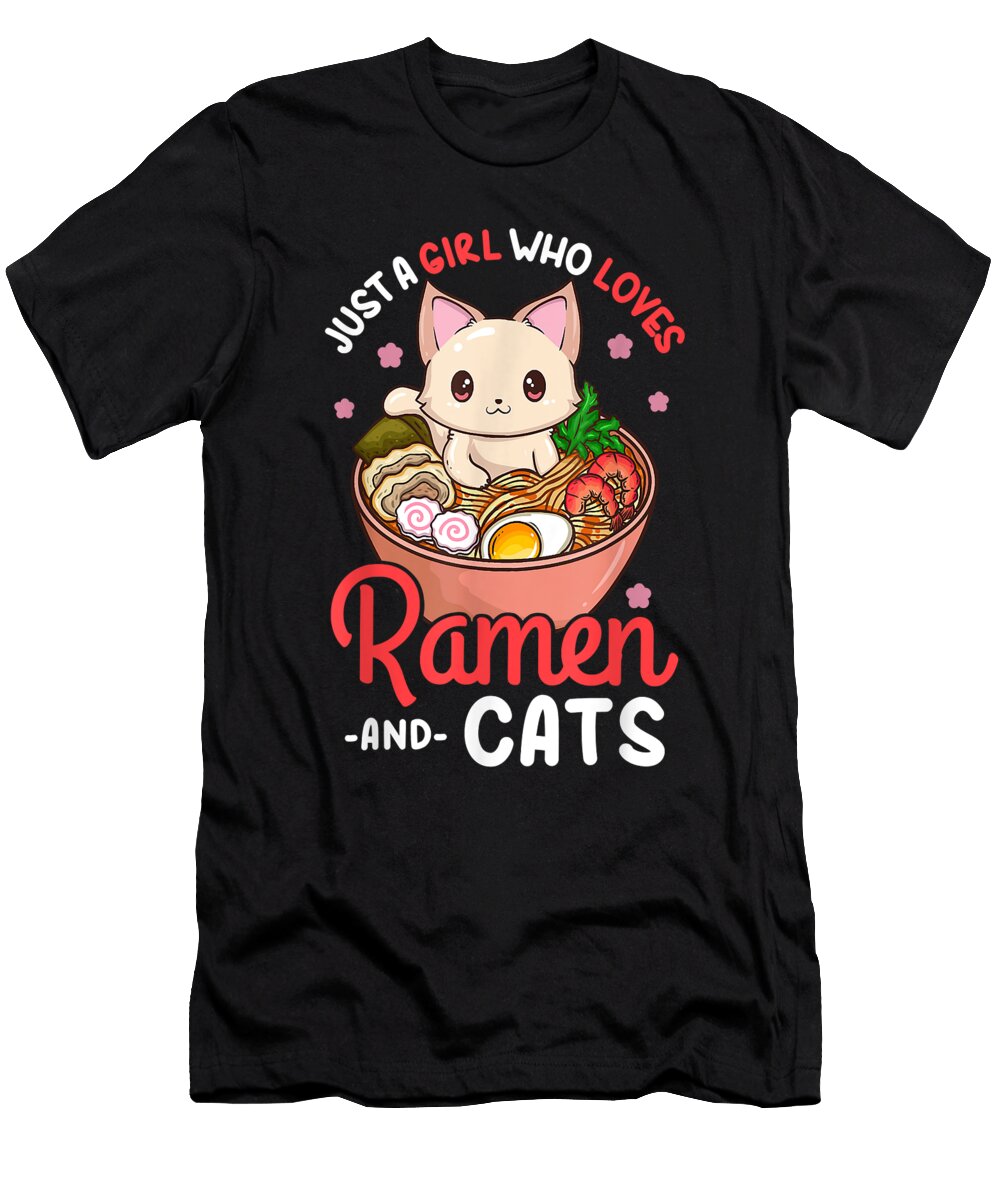 Courageous Passion Ramen Cat Neko Anime Kawaii Otaku Girl Halloween Holiday Retro Ezone Prints T-Shirt