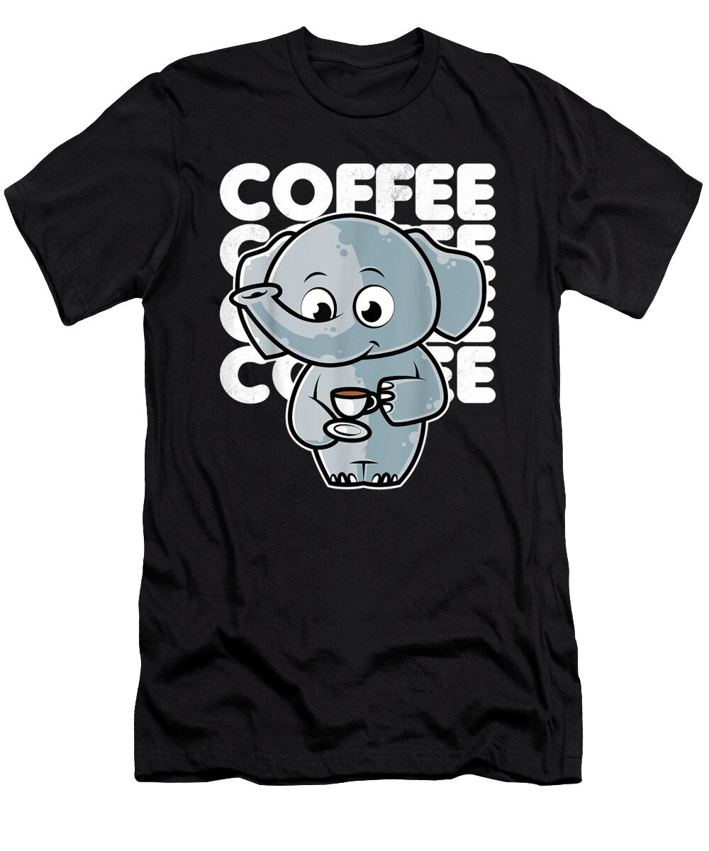 Courageous Strong Cute Elephant Drinking Coffee Kawaii Neko Anime Cool Gift Ezone Prints T-Shirt