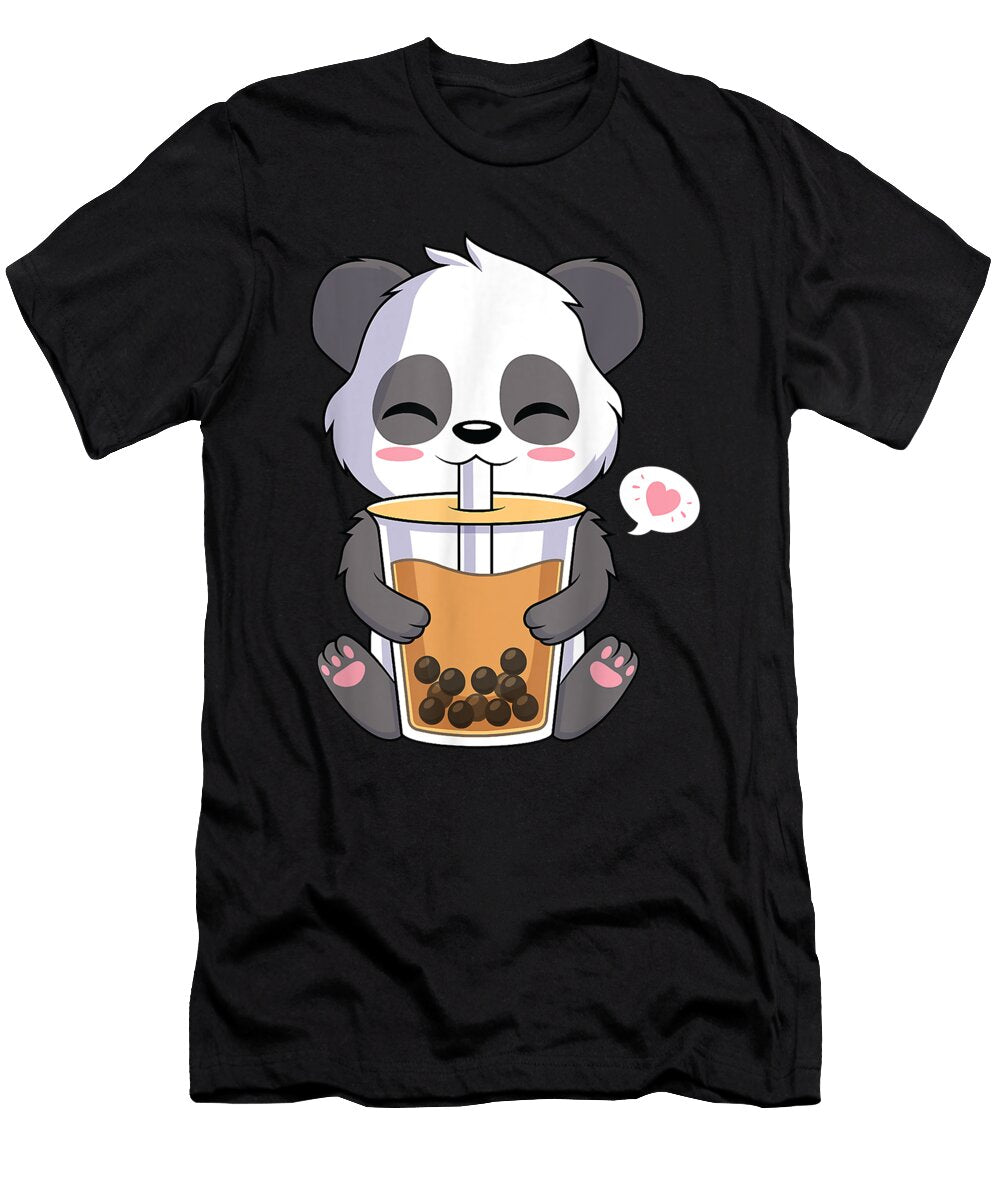 Courageous Strong Kawaii Anime Panda Drinking Boba Bubble Tea Gift for Ezone Prints T-Shirt