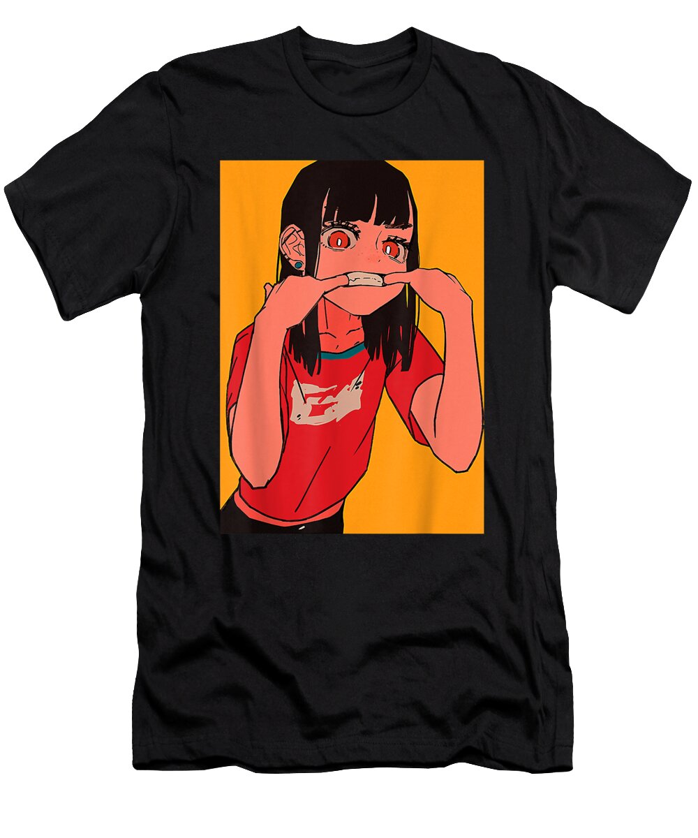 Courageous Yummy Anime Girl Lofi Aesthetic Retro 90s Japanese Waifu Kawaii Gifts for Fan Ezone Prints T-Shirt