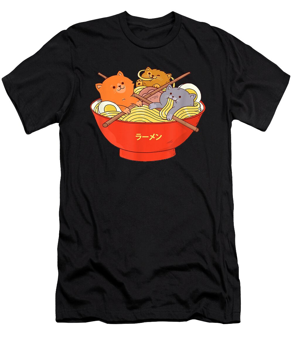 Courageous Yummy Kawaii Anime Cat Japanese Ramen Noodles Gift Cute Gift Ezone Prints T-Shirt