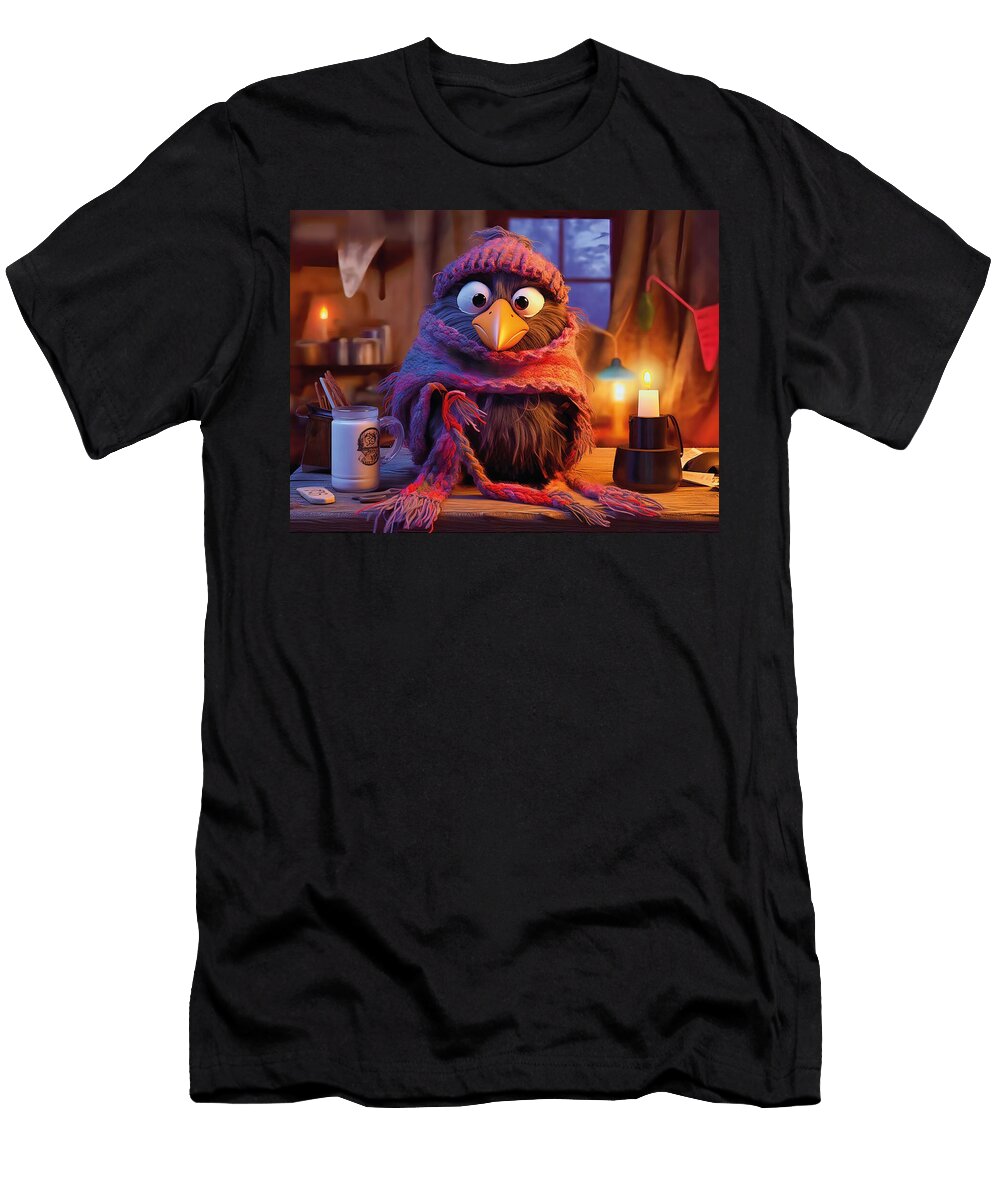 Cozy Raven Indoors with Hot Milk and Winter Outfit Art Momente T-Shirt