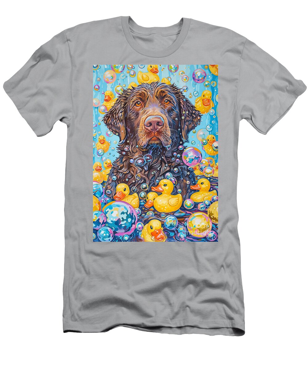 Curly Coated Retriever Dog Frolicking in a Bubbly Bathtub Adrien Efren T-Shirt