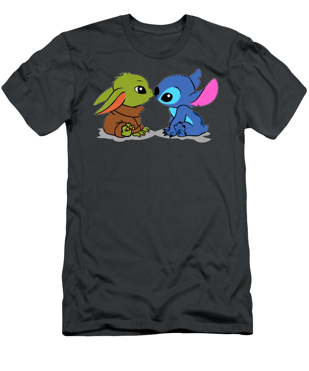 Cute Baby Yoda and Stiiitch Chibi Handmade Customize Troy Little T-Shirt