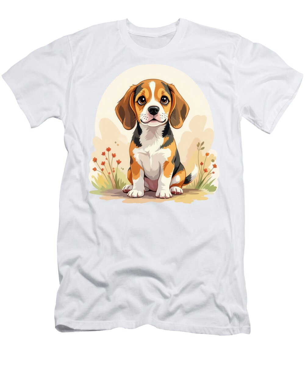 Cute Black Tan White Tricolor Beagle Puppy Crista Forest T-Shirt