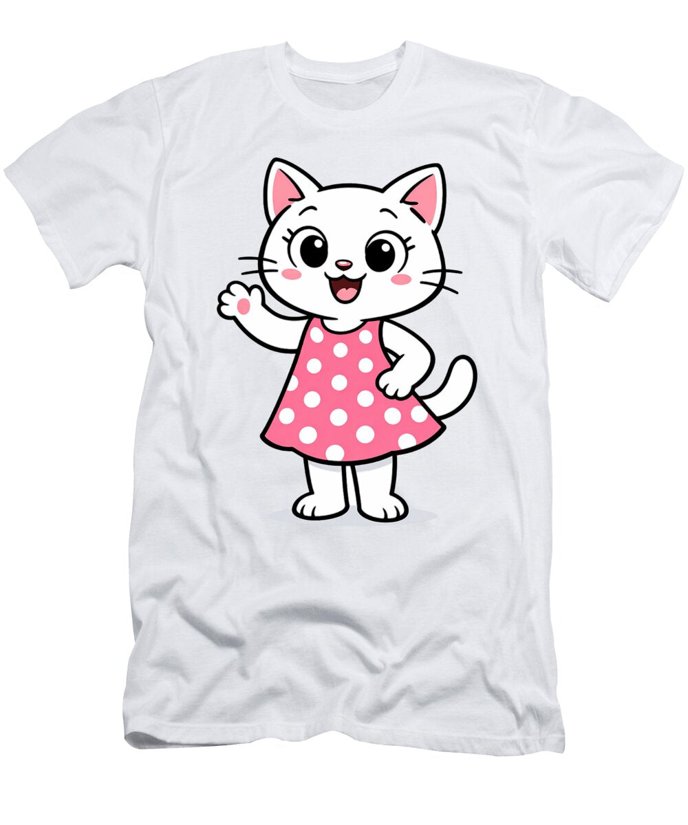 Cute Cartoon Cat in Polka Dot Dress John Lutheran T-Shirt