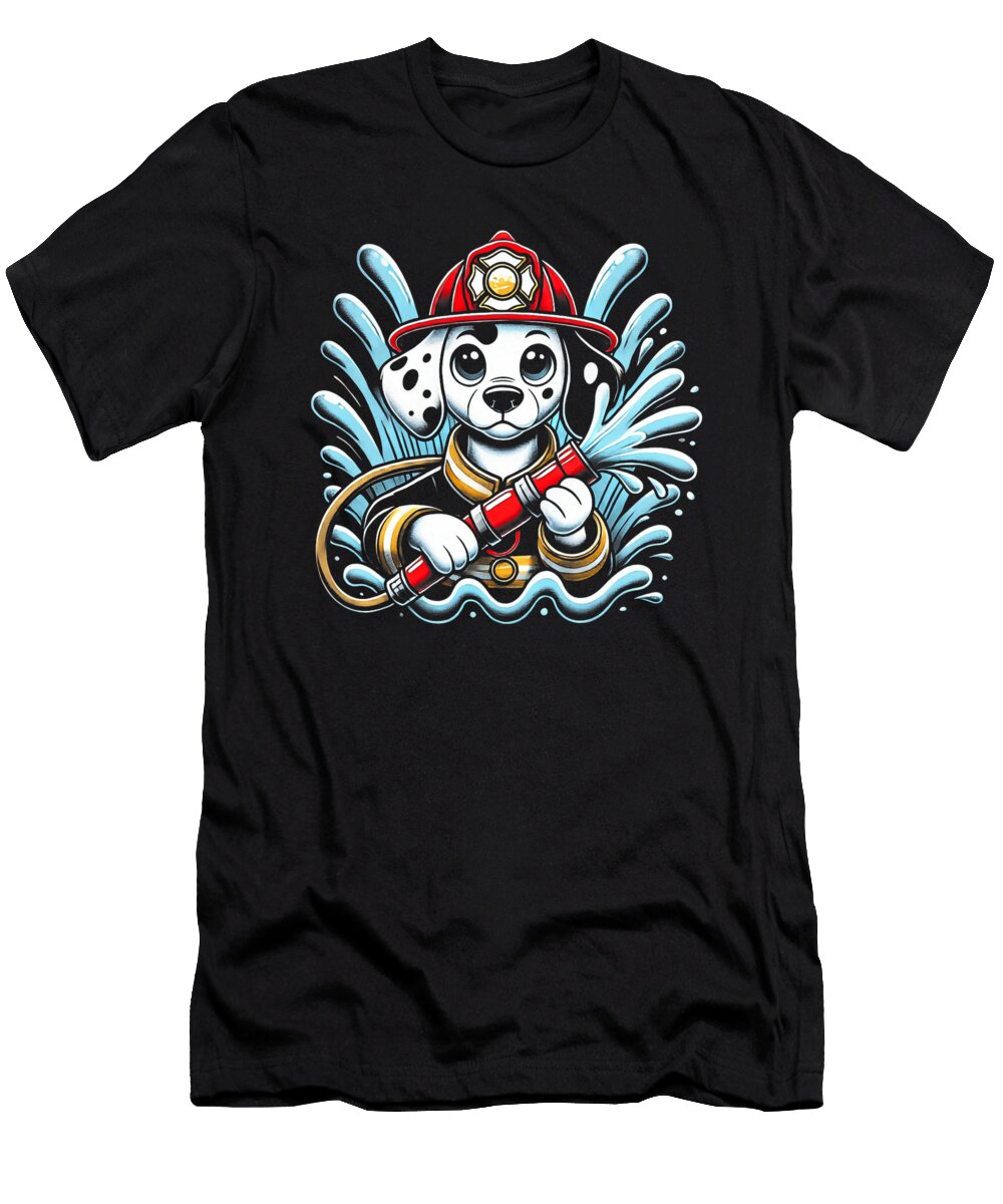 Cute Cartoon Dalmatian Dog Firefighter Fireman Yah Lishr T-Shirt