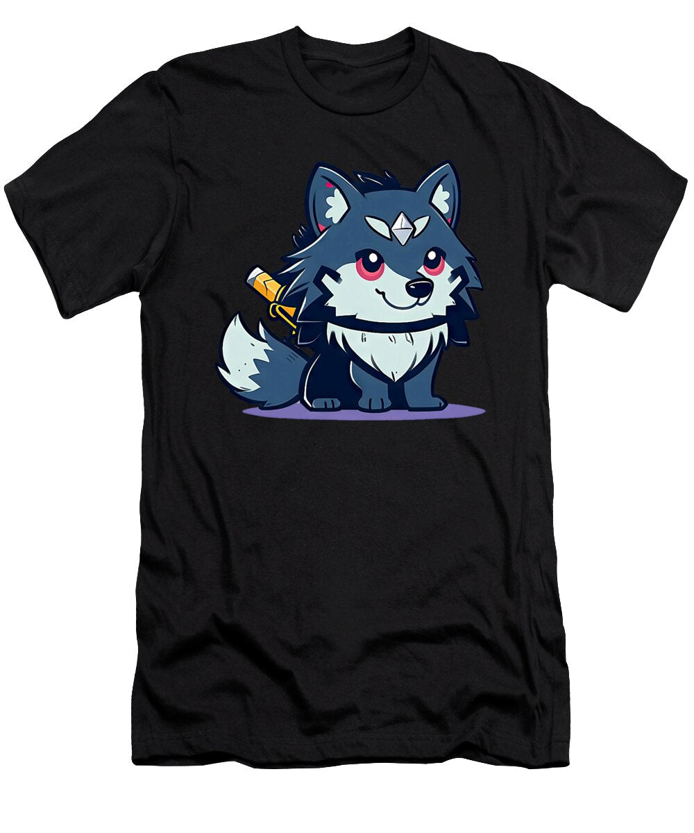 Cute Cartoon Wolf Ninja and His Dog Sidekick Studi Alex T-Shirt