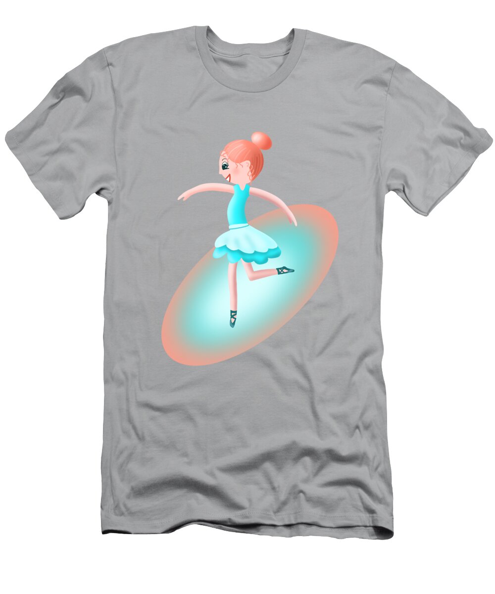 Cute Chibi Ballerina in the Spotlight with Red Hair and Blue Dress Barefoot Bodeez Art T-Shirt