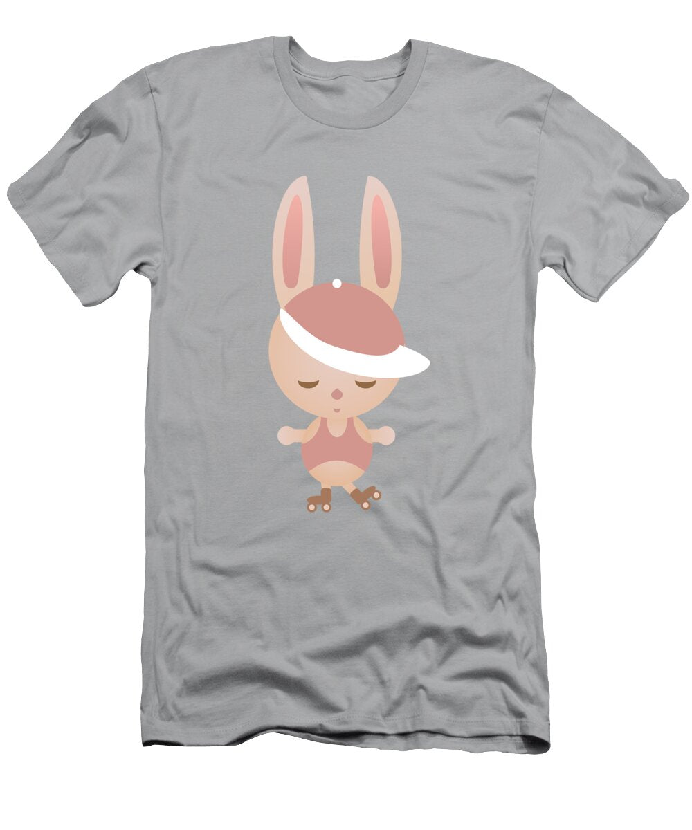 Cute Chibi Bunny Boy Rabbit on Roller Skates Barefoot Bodeez Art T-Shirt