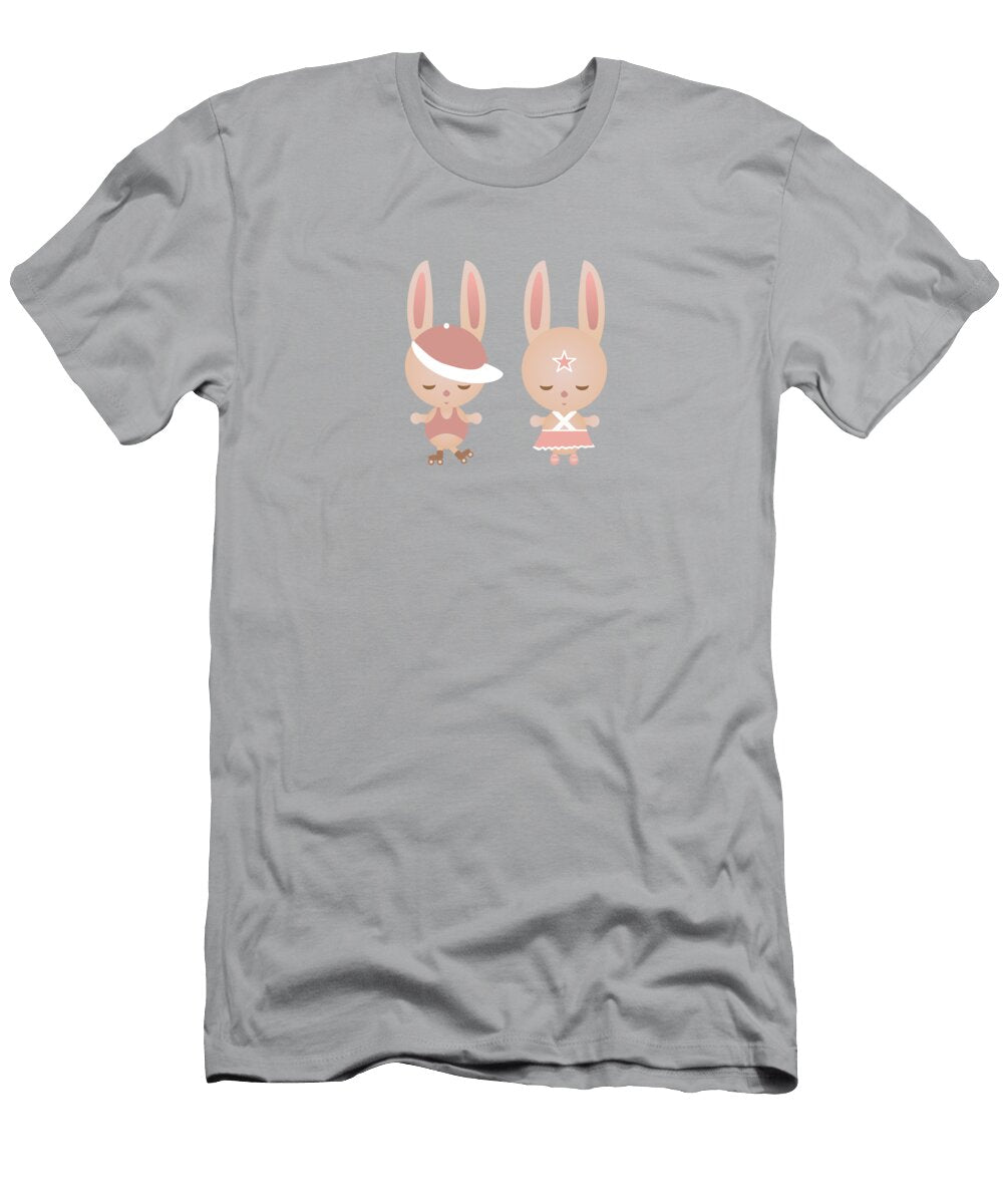 Cute Chibi Bunny Couple Looking Sporty Barefoot Bodeez Art T-Shirt
