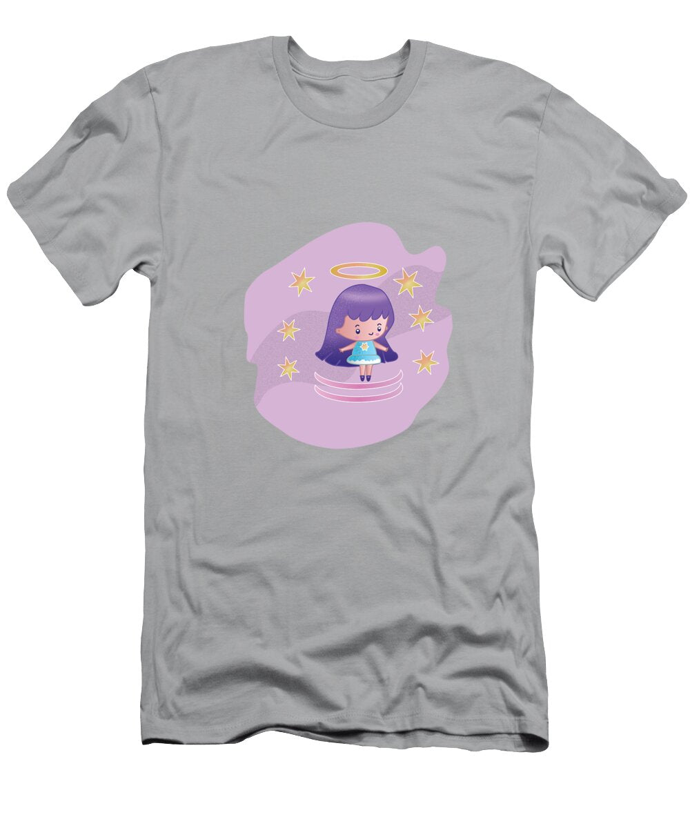 Cute Chibi Girl Angel with Halo and Stars Barefoot Bodeez Art T-Shirt