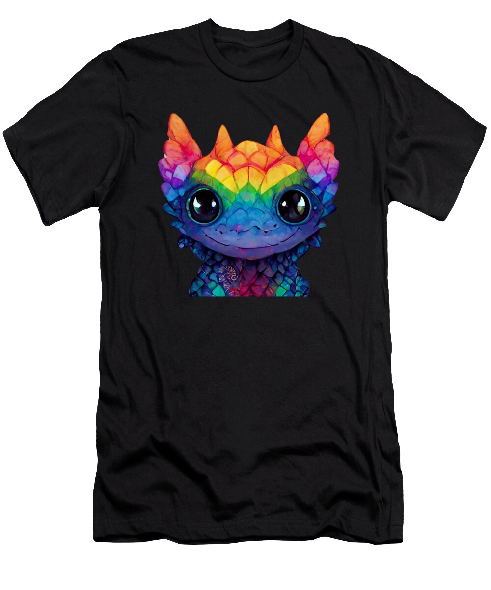 Cute Chibi Rainbow Dragon Rose Pale T-Shirt