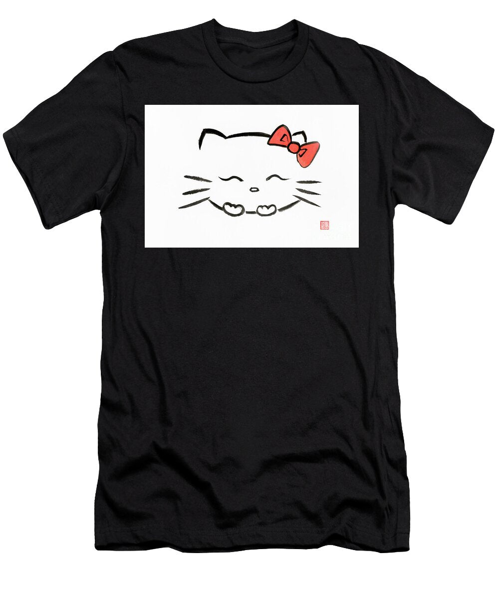 Cute Girl Cat Illustration Happy Kawaii Hello Kitty with a Red B Awen Fine Art Prints T-Shirt
