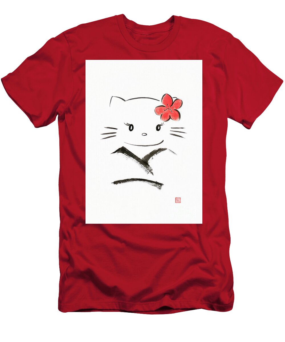 Cute Hello Kitty in a Kimono Kawaii Japanese Cartoon Cat Charact Awen Fine Art Prints T-Shirt